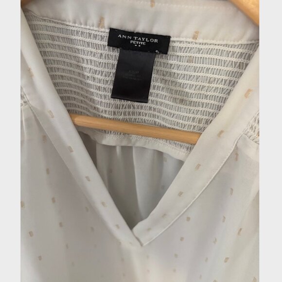 Flowy White and Gold Detail V Neck Blouse- Ann Taylor - Picture 5 of 5